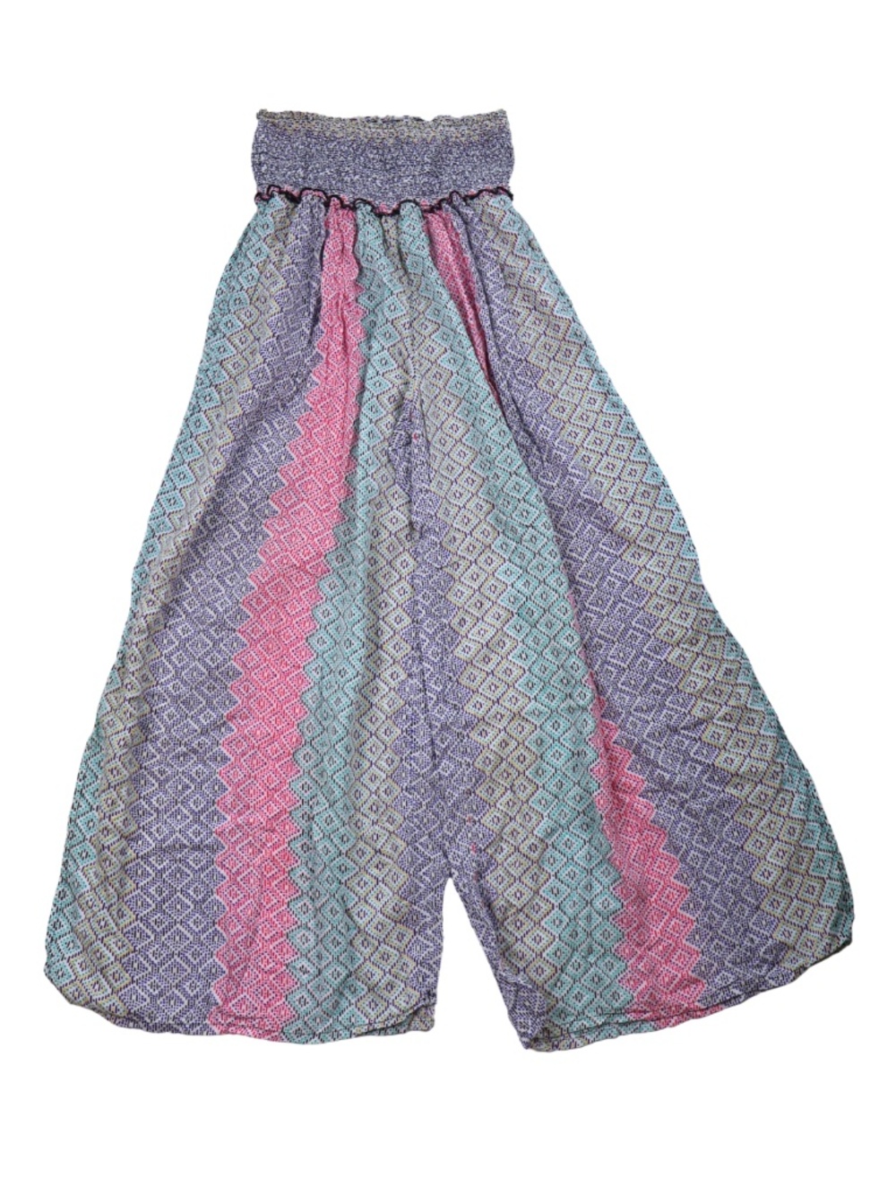 Anthropologie XS Smocked Wide Leg Lounge Pants Multicolor Geometric Boho Crop